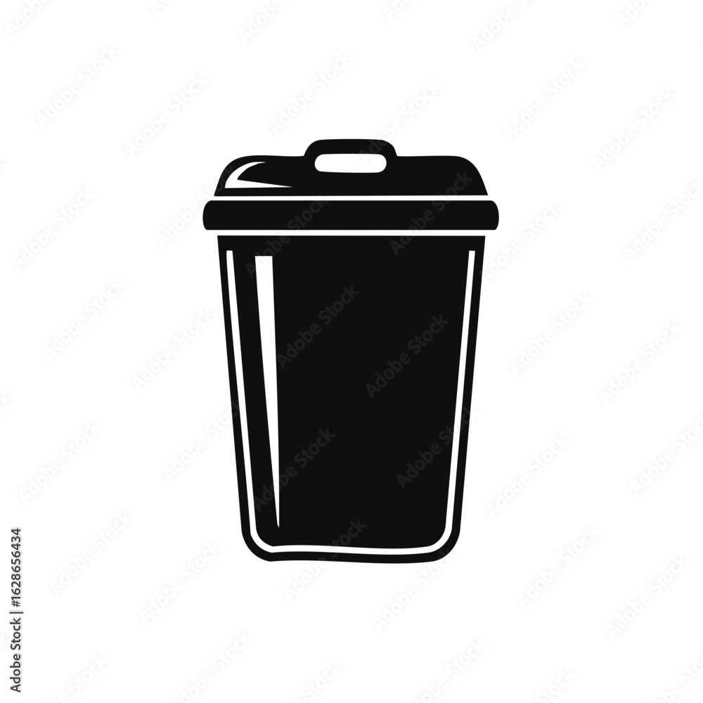 Poster minimalistic black and white graphic of a trash can with a lid for simple design