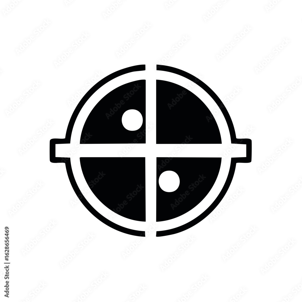Poster abstract round icon with dots and crossbars, black and white design element