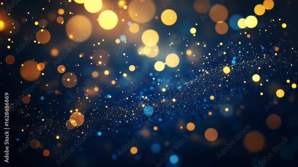Aufkleber abstract background with blue and gold bokeh lights and glittering particles.