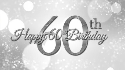 Sparkling Silver Animation Celebrating a Happy Sixtieth Birthday with Glitter.