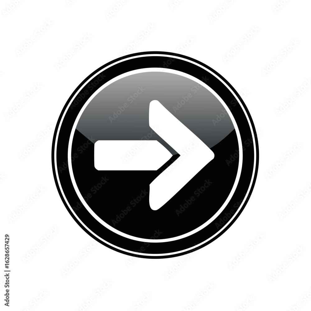 Poster glossy circle with a white right arrow icon for navigation and direction