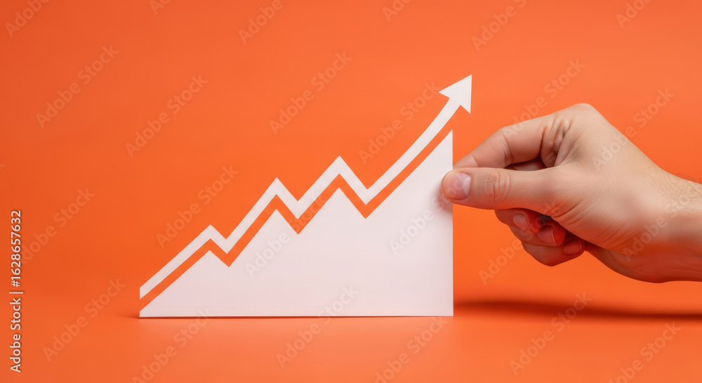 Poster visualizing progress a conceptual depiction of growth and advancement through a hand holding a paper