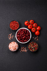 Red beans canned as an ingredient for cooking healthy or vegetarian food. Canned beans