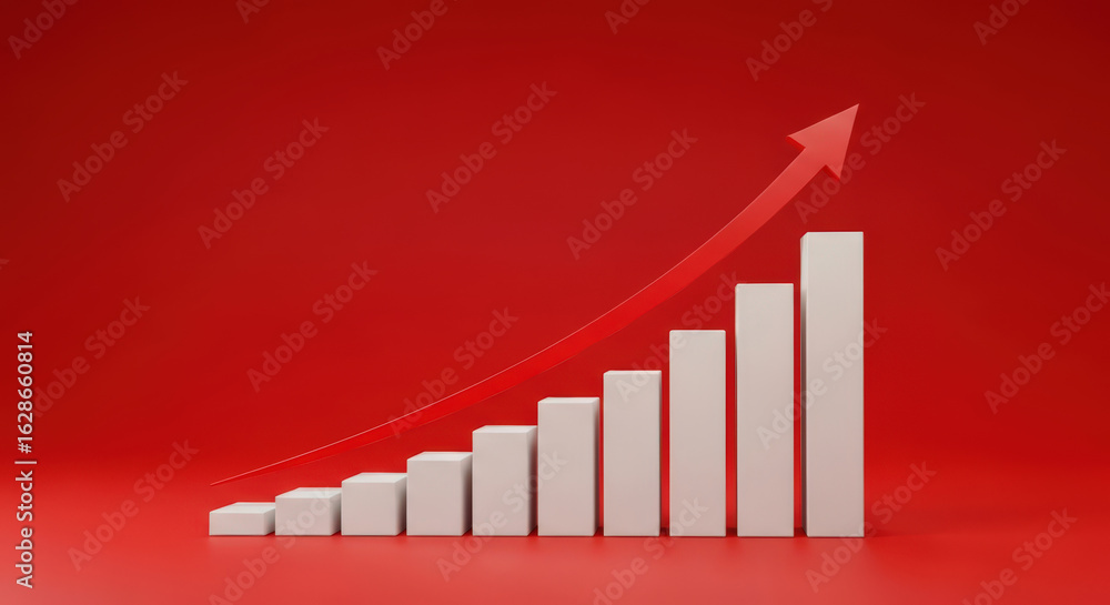 Poster ascending bar graph on red background a clean and modern bar graph with an upward-pointing arrow ill