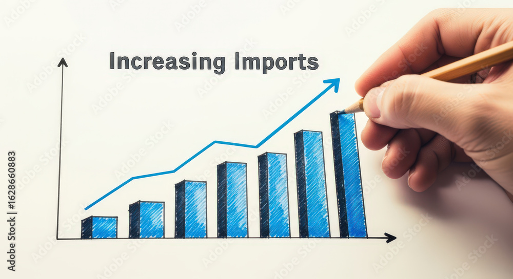 Poster visual representation of increasing imports a hand-drawn bar graph with an ascending line illustrate