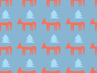 Red cartoon foxes. Vector seamless pattern. 
