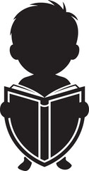 Silhouette of a Child Reading a Book with Shield Shape - Education, Knowledge, and Learning Concept