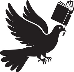 Silhouette of a Dove Carrying a Book Symbolizing Knowledge and Peace on Transparent