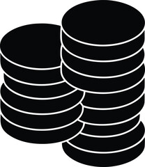 black silhouette coin stack on white background.eps