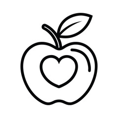 Outline apple with heart icon on white background