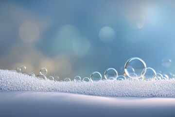 Bubbles dance gracefully on a soft surface in a dreamy, serene environment during a calm afternoon