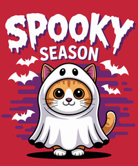 Spooky Season Cute Halloween Cat Ghost Funny Costume