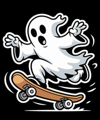 Retro Cute Ghost On Skateboard Funny Halloween Skater