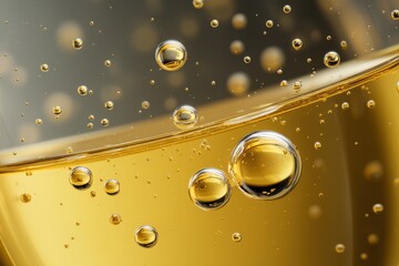 Bubbles dance in a golden glass as sunlight reflects stunningly off effervescent liquid
