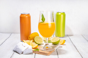 Trendy tea cocktail set, sparkling tea soda