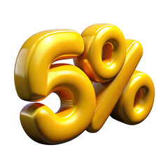 Golden 5 percent symbol isolated on transparent background