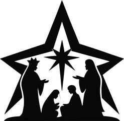 black silhouette nativity star on white background.eps