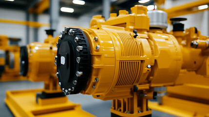 Obraz premium Close up of yellow industrial machines showing complex design, sturdy construction, precision engineering, and specialized equipment. Equipment for industry