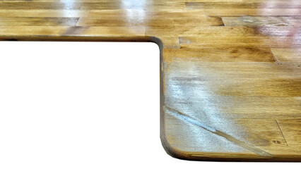 beveled wooden table top from different angles and isolated images