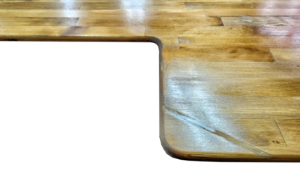 beveled wooden table top from different angles and isolated images