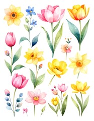 Watercolor floral elements collection