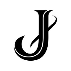 Curved Tail J Letter Logo in Modern Minimalist Form silhouette Art Vector illustration
