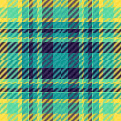 Vibrant teal, yellow, and navy plaid pattern.  Perfect for textile design, fashion, website backgrounds, or packaging. This cheerful, geometric texture evokes feelings of freshness and style.