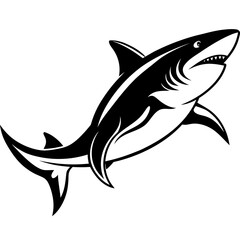Black and white shark silhouette isolated on white background