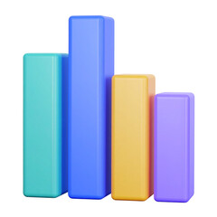 Colorful 3D Bar Graph Illustration Displaying Data Analysis on transparent background