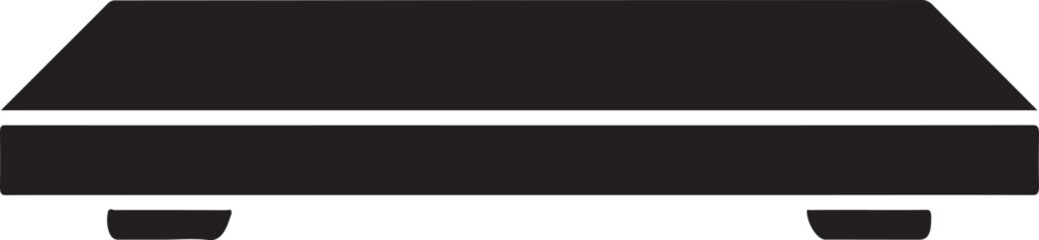 A simple black silhouette of a rectangular aerobic step platform with two small legs silhouette