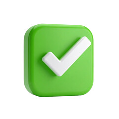 Glossy green square checkmark icon illustration on transparent background