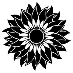 Fototapeta premium Black and white sunflower silhouette isolated on white background