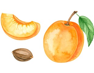 Watercolor illustration of an apricot
