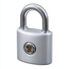 Naklejka premium Close up of a silver metal padlock with a keyhole isolated on white background