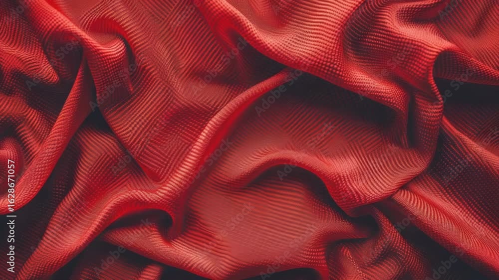 Poster a close-up view of bright red fabric texture with intricate patterns