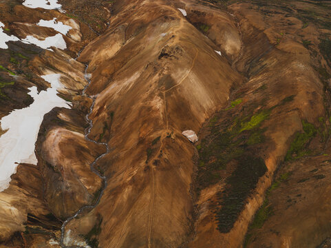 Aerial View of Rhyolite Mountains in Landmannalaugar, Iceland - Powered by Adobe
