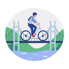 A flat style illustration showing a person on a cycle ride