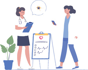 Medical Professional Consults with Patient Regarding Eye Health Displaying Charts and Discussing Treatment Options in a Clinical Setting