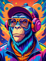 vibrant pop art chimpanzee colorful sunglasses