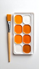 Watercolor paint palette and brush