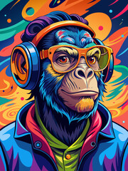 vibrant pop art chimpanzee colorful sunglasses