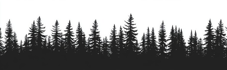 Obraz premium Modern illustration of a forest with a seamless border formed by the silhouette of evergreen trees
