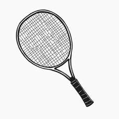 Tennis racket with broken mesh in minimalist black line style  