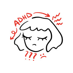 ADHD Awareness Brain with Thoughts Tears and Distress Mental Psychology Lettering Vector Clip-art 