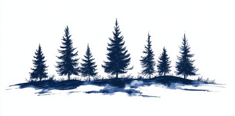 Fototapeta premium A pencil drawing imitation of a foggy forest is depicted as a modern sketch, isolated on white