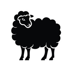 Vector illustration of black sheep silhouette isolated on white background, representing livestock and farm animals with fluffy wool