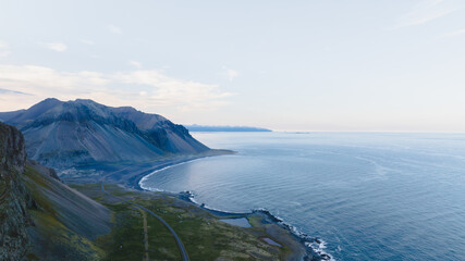 Vestrahorn Mountain and Icelandic Coastline with North Atlantic Ocean