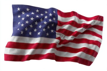 Obraz premium Waving american flag with red white and blue stripes and stars isolated on white background
