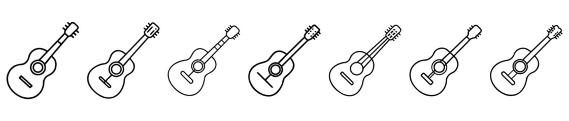 Six classic guitar icons in a repeating pattern, black outline on white