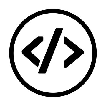 Black and White Code Symbol Icon in Circle &mdash; Developer Coding Vector Illustration
